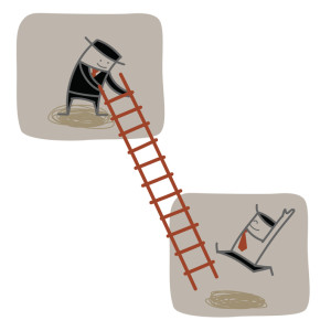 businessman help another to climb ladder up